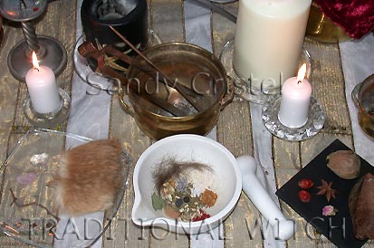 Preparation of incense ingredients ready for grinding.